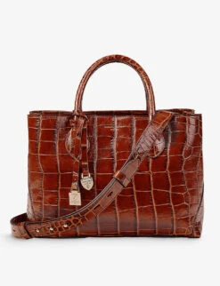 London Medium Croc-embossed Leather Tote Bag