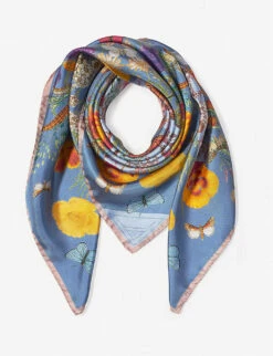Botanical 'A' Floral-print Silk Scarf