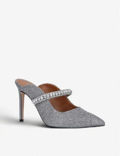 Kurt Geiger London Duke Crystal-embellished Leather Heeled Mules -Kurtgeiger Store 5305 10004 4268564609 GUNMETAL ALT02