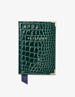 Plain Crocodile-embossed Leather Passport Cover