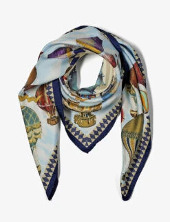 Hot Air Balloon Graphic-print Silk Scarf