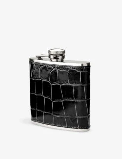 Classic Croc-embossed Leather And Stainless-steel Hip Flask