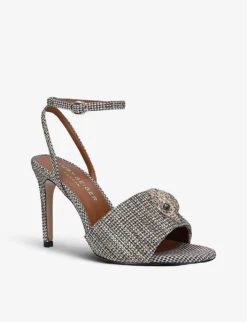 Kurt Geiger London Kensington Hounds Tooth Check Embellished Heeled Sandals -Kurtgeiger Store R03758700 BEIGE ALT02