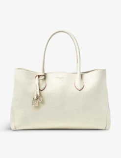 London Logo-print Grained-leather Tote Bag