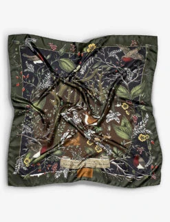 Woodland Graphic-print Silk Scarf -Kurtgeiger Store R03848275 EVERGREEN ALT02