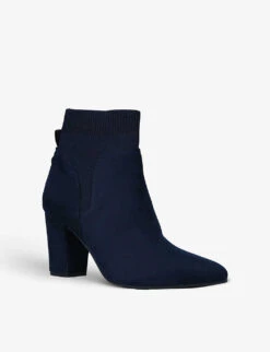 KG Kurt Geiger Tobi2 Heeled Knitted And Vegan-suede Ankle Boots -Kurtgeiger Store R03889810 NAVY ALT02