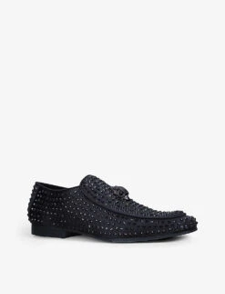 Kurt Geiger London Hugh Eagle And Stud-embellished Satin Loafers -Kurtgeiger Store R03892448 BLACK ALT02
