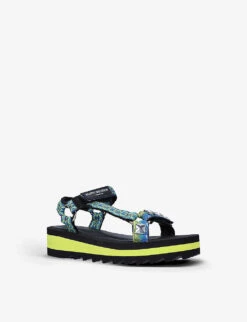 Kurt Geiger London Mini Olivia Canvas Flatform Sandals 7-9 Years -Kurtgeiger Store R03918336 GREEN ALT02