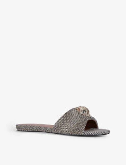 Kurt Geiger London Kensington Eagle-embellished Houndstooth Woven Mules -Kurtgeiger Store R03922189 BEIGE ALT02