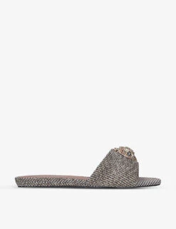 Kurt Geiger London Kensington Eagle-embellished Houndstooth Woven Mules