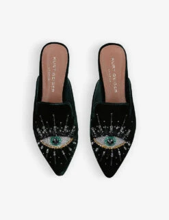 Kurt Geiger London Olive Eye-embellished Fabric Mules -Kurtgeiger Store R03929485 GREEN ALT01