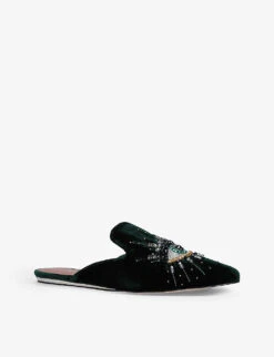 Kurt Geiger London Olive Eye-embellished Fabric Mules -Kurtgeiger Store R03929485 GREEN ALT02