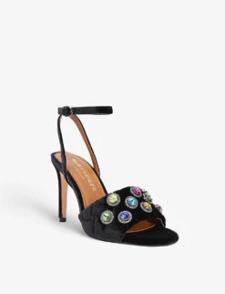 Kurt Geiger London Octavia Crystal-embellished Quilted Velvet Sandals 6 Kurt Geiger London Octavia Crystal-embellished Quilted Velvet Sandals -Kurtgeiger Store R03929529 BLACKCOMB ALT02