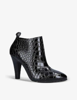 Kurt Geiger London Shoreditch Croc-effect Patent-leather Booties -Kurtgeiger Store R03929541 BLACK ALT02