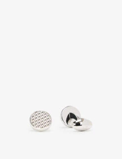 Woven-detail Round Rhodium-plated Cufflinks