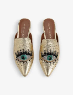 Kurt Geiger London Olive Embellished Metallic Leather Mules -Kurtgeiger Store R03964277 GOLD ALT01