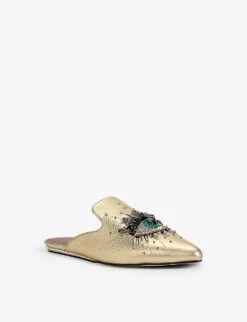 Kurt Geiger London Olive Embellished Metallic Leather Mules -Kurtgeiger Store R03964277 GOLD ALT02