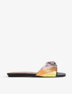 Kurt Geiger London Kensington Eagle-embellished Rainbow Metallic-leather Mules