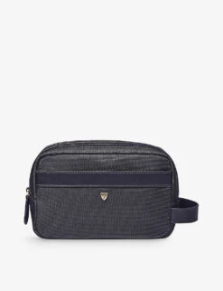 Logo-embellished Zipped Woven Wash Bag