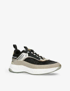 Kurt Geiger London Kensington Crystal-embellished Leather And Fabric Trainers -Kurtgeiger Store R04064964 BLKGREY ALT02