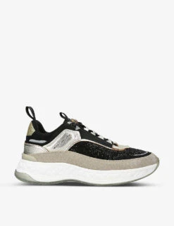 Kurt Geiger London Kensington Crystal-embellished Leather And Fabric Trainers