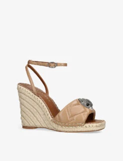 Kurt Geiger London Kensington Eagle-embellished Leather Wedge Espadrilles -Kurtgeiger Store R04065830 CAMEL ALT02