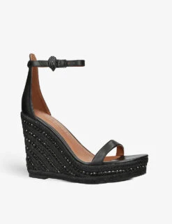 Kurt Geiger London Shoreditch Crystal-embellished Wedge Leather Sandals -Kurtgeiger Store R04067436 BLACK ALT02