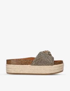 Kurt Geiger London Kensington Crystal-embellished Flatform Woven Sliders