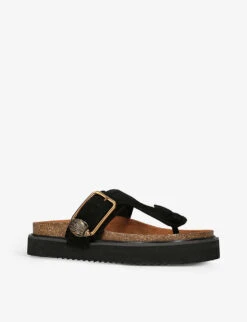 Kurt Geiger London Eagle Buckled Toe-post Suede Sandals 6 Kurt Geiger London Eagle Buckled Toe-post Suede Sandals -Kurtgeiger Store R04067442 BLACK ALT02