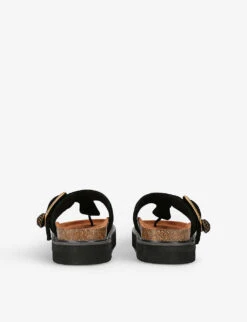 Kurt Geiger London Eagle Buckled Toe-post Suede Sandals 7 Kurt Geiger London Eagle Buckled Toe-post Suede Sandals -Kurtgeiger Store R04067442 BLACK ALT03