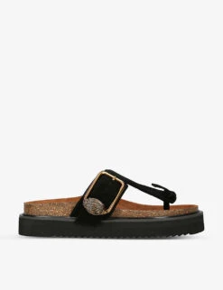 Kurt Geiger London Eagle Buckled Toe-post Suede Sandals