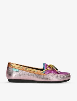 Kurt Geiger London Eagle-embellished Rainbow-print Leather Moccasin Shoes