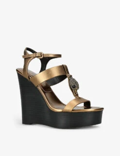 Kurt Geiger London Hampton Eagle-embellished Metallic-leather Wedge Sandals 6 Kurt Geiger London Hampton Eagle-embellished Metallic-leather Wedge Sandals -Kurtgeiger Store R04067445 BRONZE ALT02