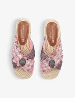 Kurt Geiger London Kensington Eagle-embellished Checked Tweed Espadrille Sandals -Kurtgeiger Store R04067450 PINKCOMB ALT01