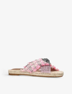 Kurt Geiger London Kensington Eagle-embellished Checked Tweed Espadrille Sandals -Kurtgeiger Store R04067450 PINKCOMB ALT02