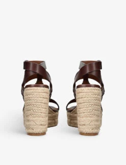 Kurt Geiger London Hampton Eagle-embellished Leather Wedge Sandals -Kurtgeiger Store R04067469 BROWN ALT03