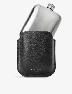 Grained-leather Pouch And Stainless-steel Hip Flask 7 Grained-leather Pouch And Stainless-steel Hip Flask -Kurtgeiger Store R04067672 BLACK ALT03
