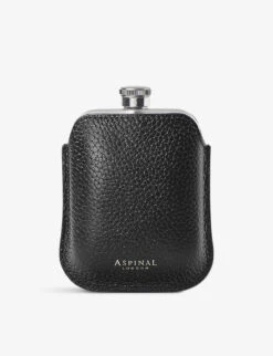 Grained-leather Pouch And Stainless-steel Hip Flask