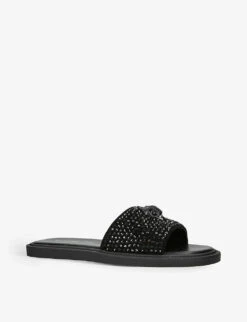 Kurt Geiger London Oscar Crystal-embellished Suede Sliders -Kurtgeiger Store R04068715 BLACK ALT02