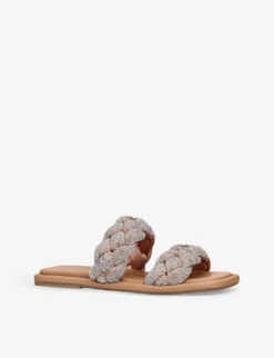 KG Kurt Geiger Rogan Plait Crystal-embellished Faux-leather Sandals 6 KG Kurt Geiger Rogan Plait Crystal-embellished Faux-leather Sandals -Kurtgeiger Store R04080161 SILVER ALT02