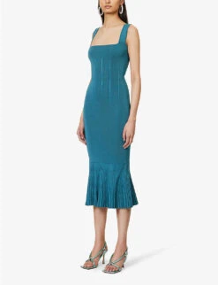 Atalanta Pleated-hem Knitted Midi Dress -Kurtgeiger Store R04085300 LAGOON ALT02