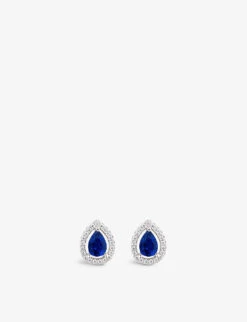 Emile Pear-shaped Sterling Silver, 1.25ct Blue Sapphire And Cubic Zirconia Stud Earrings