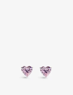 Camden Heart-shaped 9ct White-gold And Pink Cubic Zirconia Stud Earrings