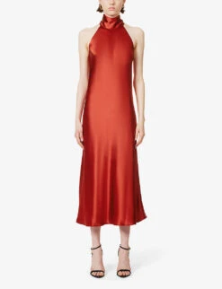 Cropped Sienna Halterneck Woven Midi Dress -Kurtgeiger Store R04095633 RUST ALT02
