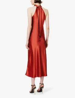 Cropped Sienna Halterneck Woven Midi Dress -Kurtgeiger Store R04095633 RUST ALT03