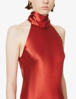 Cropped Sienna Halterneck Woven Midi Dress -Kurtgeiger Store R04095633 RUST ALT04