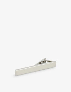 Flat Rhodium Plated Metal Tie Clip