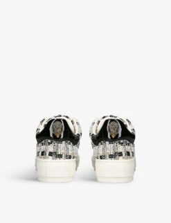 Kurt Geiger London Laney Eagle Head-embellished Tweed And Leather Low-top Trainers -Kurtgeiger Store R04110957 BLKWHITE ALT02