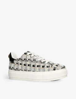 Kurt Geiger London Laney Eagle Head-embellished Tweed And Leather Low-top Trainers -Kurtgeiger Store R04110957 BLKWHITE ALT03