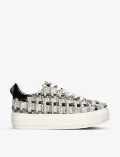 Kurt Geiger London Laney Eagle Head-embellished Tweed And Leather Low-top Trainers